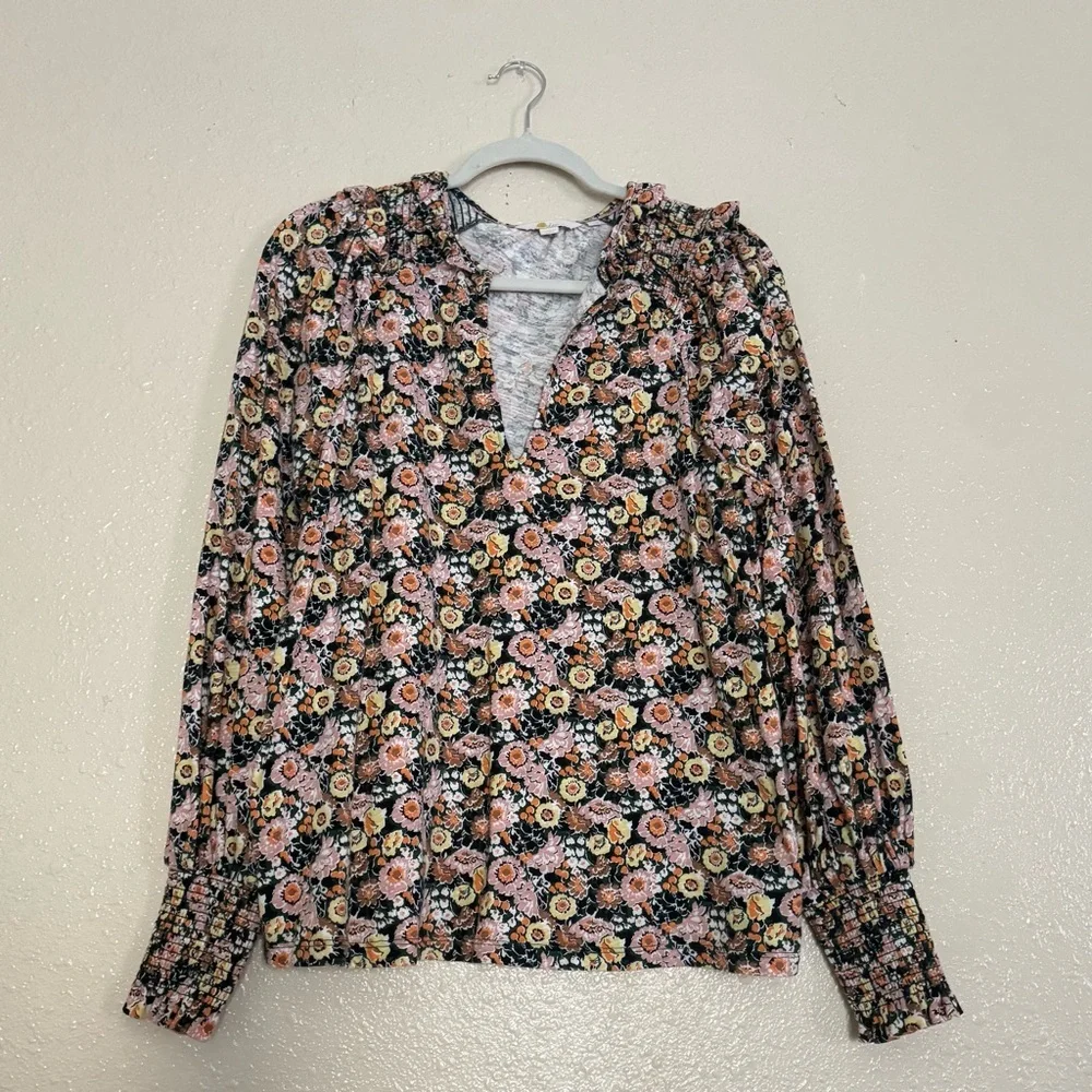 Boden Notch Neck Smocked Frill Top - Picture 2 of 9